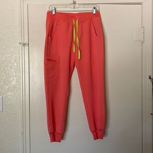 Small petite Hot Coral FIGS joggers